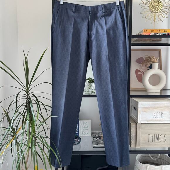 Bonobos Marzotto Tessutto Navy Wool Striped Straight Slim Dress Pants 35/ 32 - Picture 1 of 11